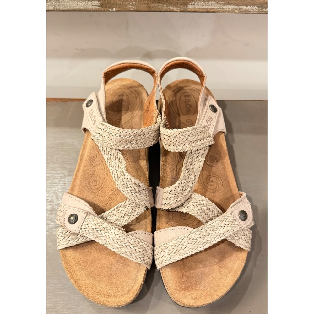Taos Trulie Stone Leather Woven Strappy Wedge Sandals Womens 7-7.5 EUR 38 Spain - Picture 7 of 9